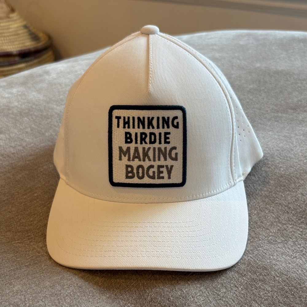 Asher Golf White 'Thinking Birdie Making Bogey' Patch Baseball Cap adjustable
